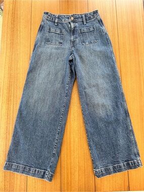 Old Navy Women’s Extra High Rise Wide Leg Jeans Patch Pockets Size 4P Petite EUC